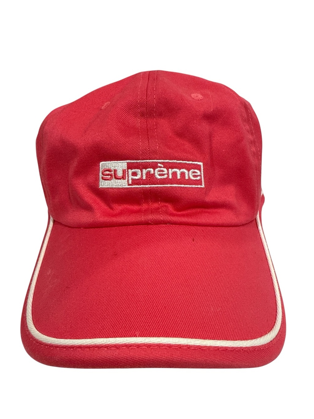 Supreme Red Cap with White Box Logo and Piping
